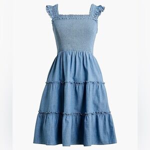 J Crew XS Chambray Smocked Mini Dress